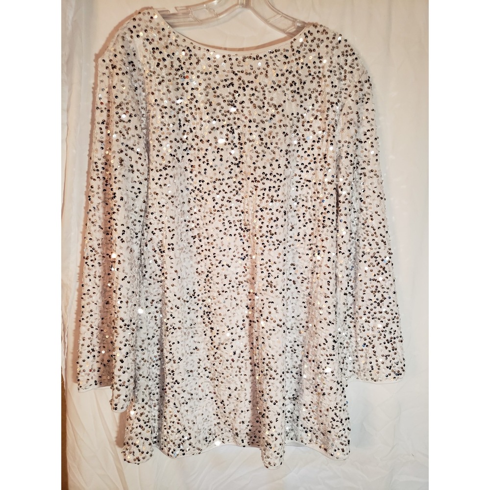 Women's Cupshe White Velour Sequined Long Sleeve Dress Size M